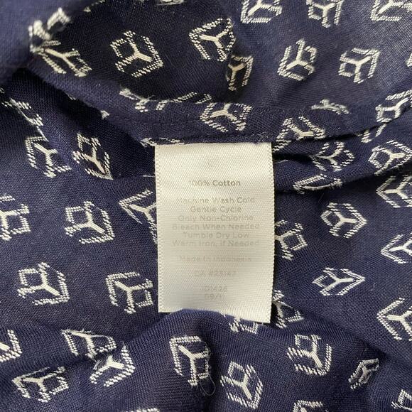 TALBOTS Blue White Geometric Embroidered Woven Cotton Button Up Blouse Medium - Picture 7 of 10